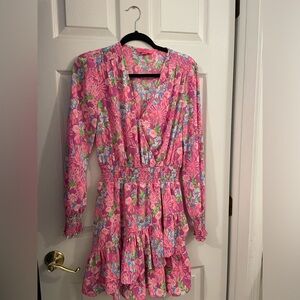 Pink Floral Tiered Long-Sleeve Dress